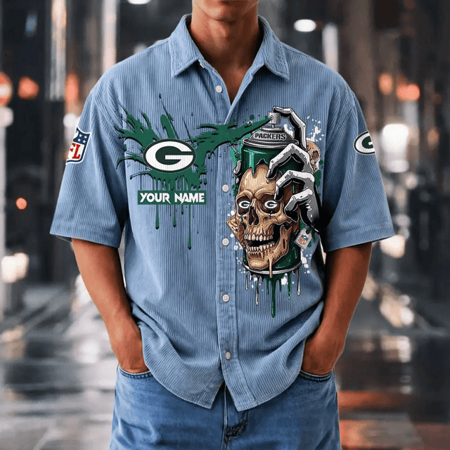 [SPECIAL OFFER] NEW CUSTOMIZED NFL08 GBP GREEN BAY PACKERS SEERSUCKER BUTTON SHIRT