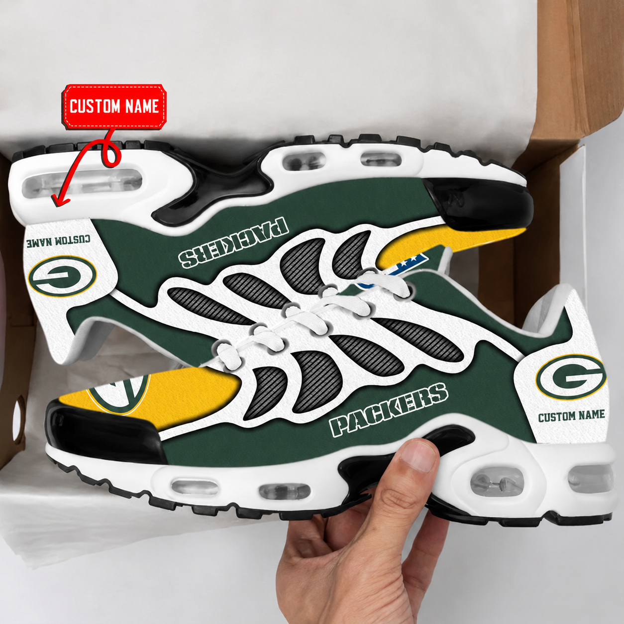 LIMITED EDITION - NEW CUSTOMIZED NFL08 GBP GREEN BAY PACKERS AIR MAX PLUS SNEAKERS