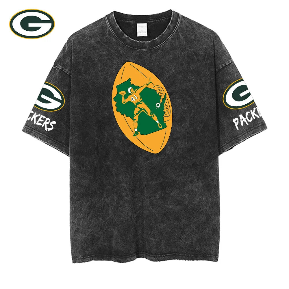 [SPECIAL OFFER] NEW CUSTOMIZED NFL08 GBP GREEN BAY PACKERS MULTICOLOR WASHED TEE
