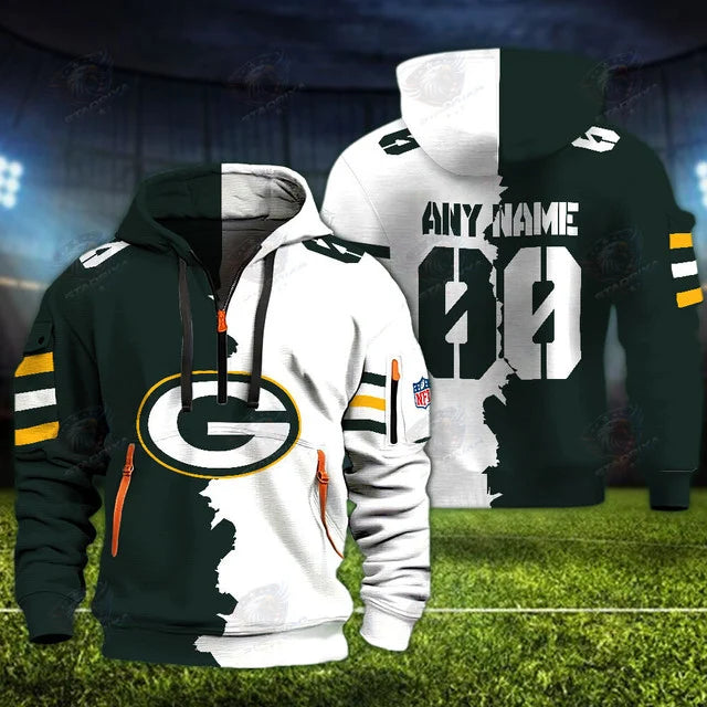 [SPECIAL OFFER] NEW CUSTOMIZED NFL08 GBP GREEN BAY PACKERS QUARTER ZIP HOODIE