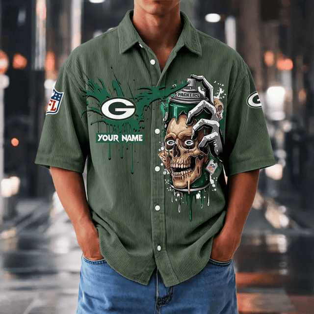 [SPECIAL OFFER] NEW CUSTOMIZED NFL08 GBP GREEN BAY PACKERS SEERSUCKER BUTTON SHIRT