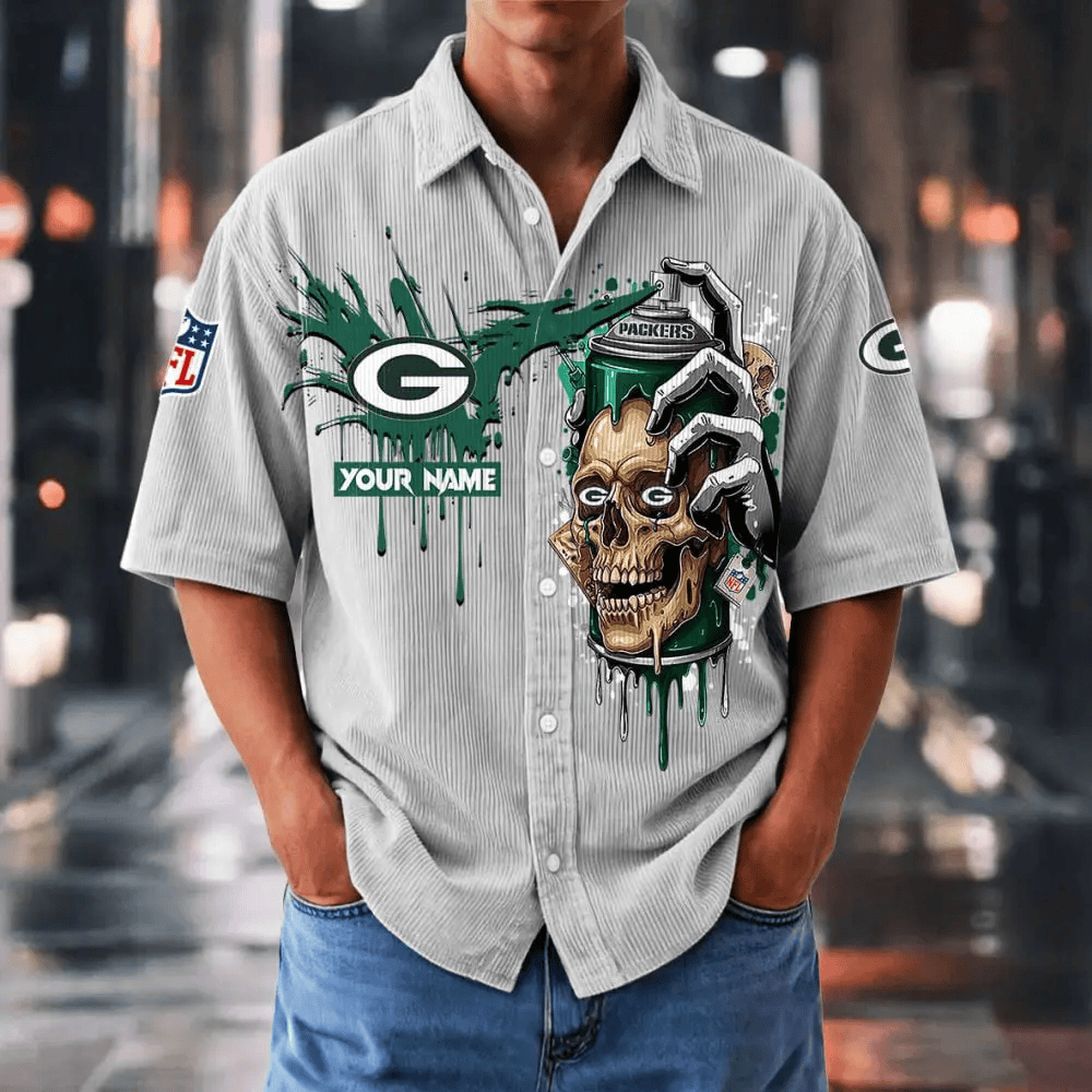 [SPECIAL OFFER] NEW CUSTOMIZED NFL08 GBP GREEN BAY PACKERS SEERSUCKER BUTTON SHIRT