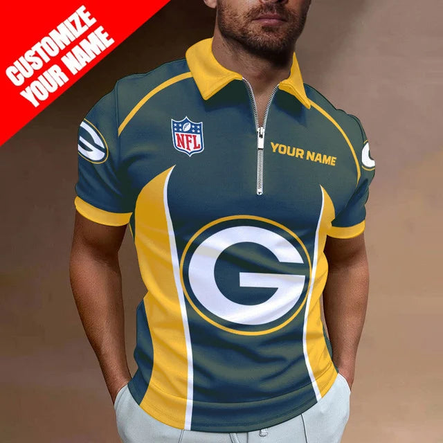 LIMITED EDITION - NEW CUSTOMIZED NFL08 GBP GREEN BAY PACKERS ZIP POLO SHIRT