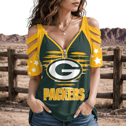 [SPECIAL OFFER] NEW CUSTOMIZED NFL08 GBP GREEN BAY PACKERS STRAPPY COLD-SHOULDER TOP