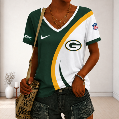 LIMITED EDITION - NEW CUSTOMIZED NFL08 GBP GREEN BAY PACKERS V-NECK FEMALE SHIRT