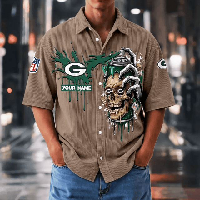 [SPECIAL OFFER] NEW CUSTOMIZED NFL08 GBP GREEN BAY PACKERS SEERSUCKER BUTTON SHIRT