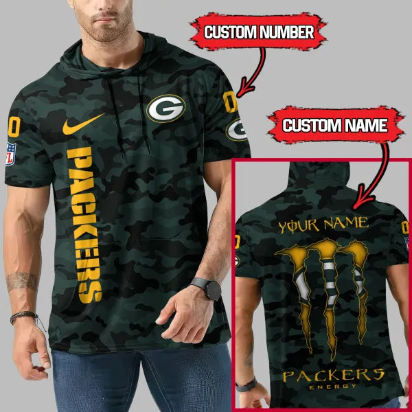 LIMITED EDITION - NEW CUSTOMIZED NFL08 GBP GREEN BAY PACKERS SHORT SLEEVE HOODIE