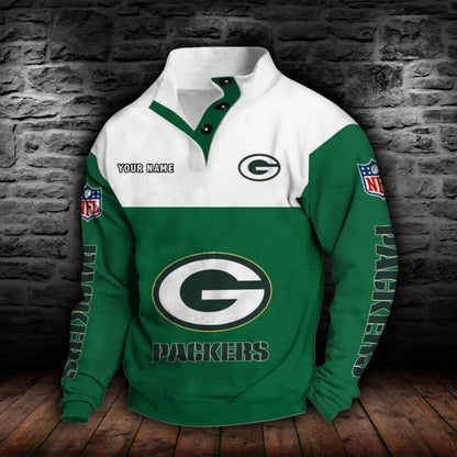 LIMITED EDITION - NEW CUSTOMIZED NFL08 GBP GREEN BAY PACKERS QUARTER-BUTTON STAND-COLLAR SWEATSHIRT