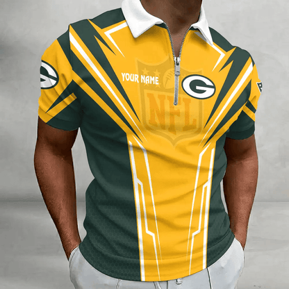 [SPECIAL OFFER] NEW CUSTOMIZED NFL08 GBP GREEN BAY PACKERS ZIP POLO SHIRT