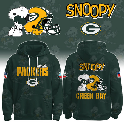 LIMITED EDITION - NEW CUSTOMIZED NFL08 GBP GREEN BAY PACKERS & SNOOPY UNISEX T-SHIRT, POLO, HOODIE & JACKETS