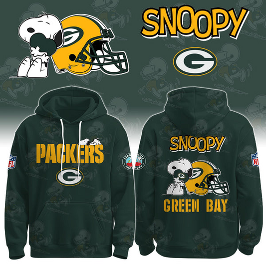 LIMITED EDITION - NEW CUSTOMIZED NFL08 GBP GREEN BAY PACKERS & SNOOPY UNISEX T-SHIRT, POLO, HOODIE & JACKETS
