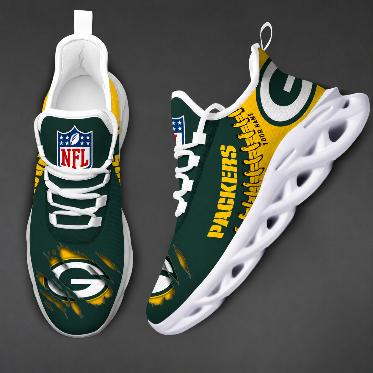 LIMITED EDITION - NEW CUSTOMIZED NFL08 GBP GREEN BAY PACKERS UNISEX MAX SOUL SHOES