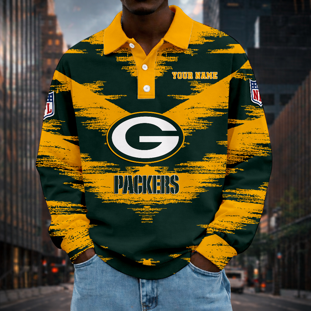 LIMITED EDITION - NEW CUSTOMIZED NFL08 GBP GREEN BAY PACKERS MEN LONG SLEEVE POLO
