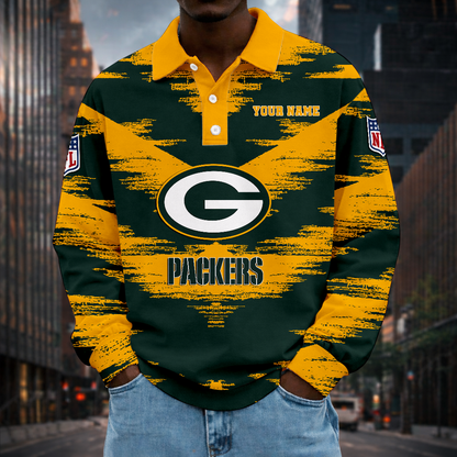 LIMITED EDITION - NEW CUSTOMIZED NFL08 GBP GREEN BAY PACKERS MEN LONG SLEEVE POLO
