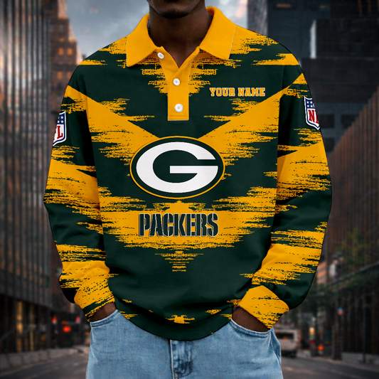 LIMITED EDITION - NEW CUSTOMIZED NFL08 GBP GREEN BAY PACKERS MEN LONG SLEEVE POLO