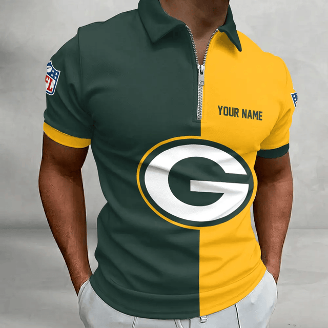 [SPECIAL OFFER] NEW CUSTOMIZED NFL08 GBP GREEN BAY PACKERS ZIP POLO SHIRT