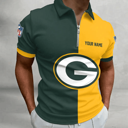 [SPECIAL OFFER] NEW CUSTOMIZED NFL08 GBP GREEN BAY PACKERS ZIP POLO SHIRT
