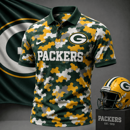 [SPECIAL OFFER] NEW CUSTOMIZED NFL08 GBP GREEN BAY PACKERS CAMO POLO SHIRT