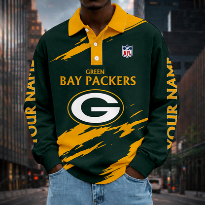 LIMITED EDITION - NEW CUSTOMIZED NFL08 GBP GREEN BAY PACKERS MEN LONG SLEEVE POLO