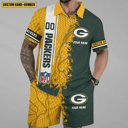 LIMITED RUN - NEW CUSTOMIZED NFL08 GBP GREEN BAY PACKERS UNISEX HAWAIIAN SHIRT & SHORTS SET