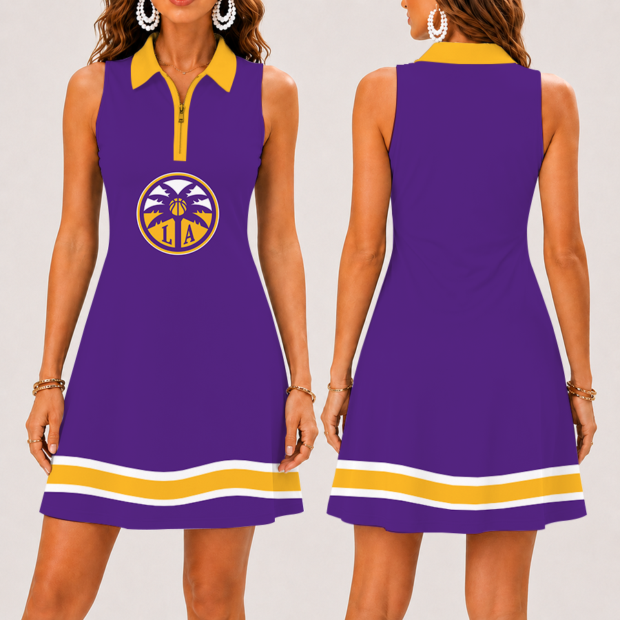 [FAN FAVORITE] NEW CUSTOMIZED WNBA08 LAS LOS ANGELES SPARKS WOMEN'S ZIP SLEEVELESS POLO DRESS