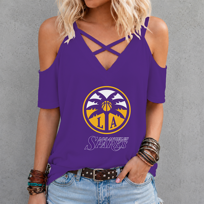 [FAN FAVORITE] NEW CUSTOMIZED WNBA08 LAS LOS ANGELES SPARKS CRISS CROSS V-NECK TOP