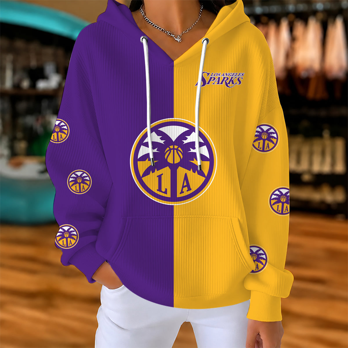 [FAN FAVORITE] NEW CUSTOMIZED WNBA08 LAS LOS ANGELES SPARKS RIBBED HOODIE & SWEATSHIRT