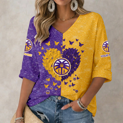 LIMITED EDITION - NEW CUSTOMIZED WNBA08 LAS LA SPARKS WOMEN'S HEART V-NECK LONG SLEEVE SHIRT