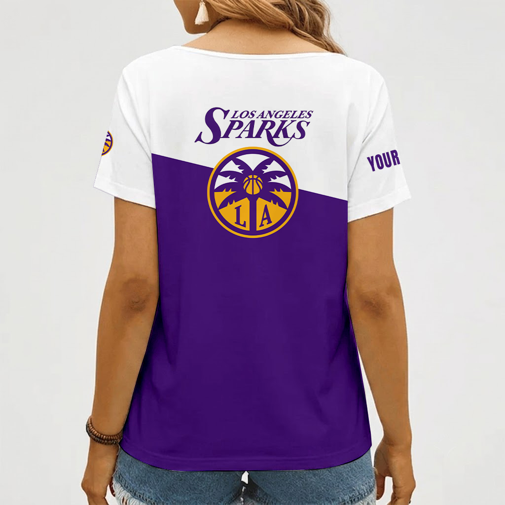 [FAN FAVORITE] NEW CUSTOMIZED WNBA08 LAS LOS ANGELES SPARKS V-NECK FEMALE SHIRT