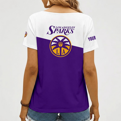[FAN FAVORITE] NEW CUSTOMIZED WNBA08 LAS LOS ANGELES SPARKS V-NECK FEMALE SHIRT
