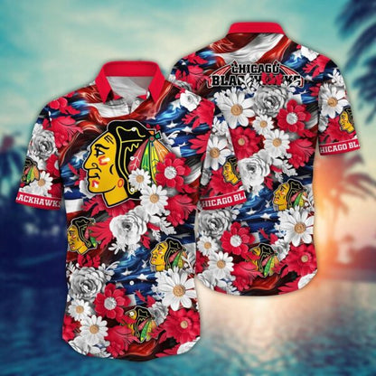 VIRAL EDITION - NEW CUSTOMIZED NHL08 CBH CHICAGO BLACKHAWKS INDEPENDENCE DAY UNISEX HAWAIIAN SHIRT