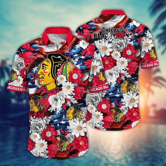VIRAL EDITION - NEW CUSTOMIZED NHL08 CBH CHICAGO BLACKHAWKS INDEPENDENCE DAY UNISEX HAWAIIAN SHIRT