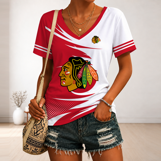 [SUPER SALE] NEW CUSTOMIZED NHL08 CBH CHICAGO BLACKHAWKS V-NECK FEMALE SHIRT