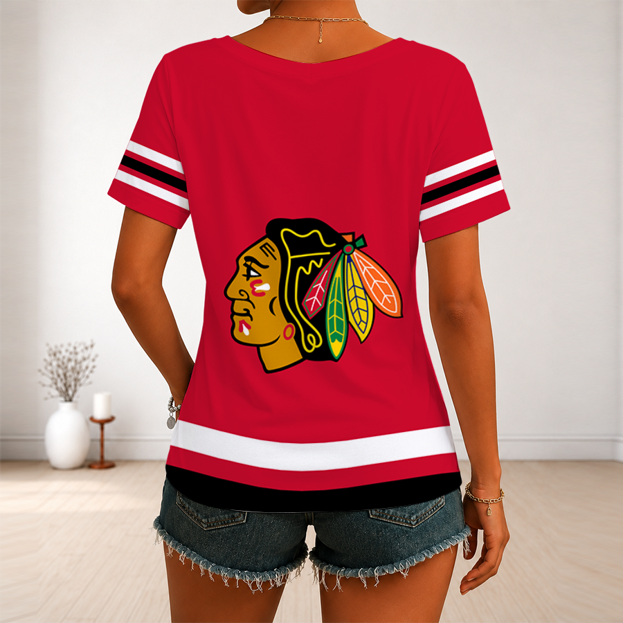 [SUPER SALE] NEW CUSTOMIZED NHL08 CBH CHICAGO BLACKHAWKS V-NECK FEMALE SHIRT