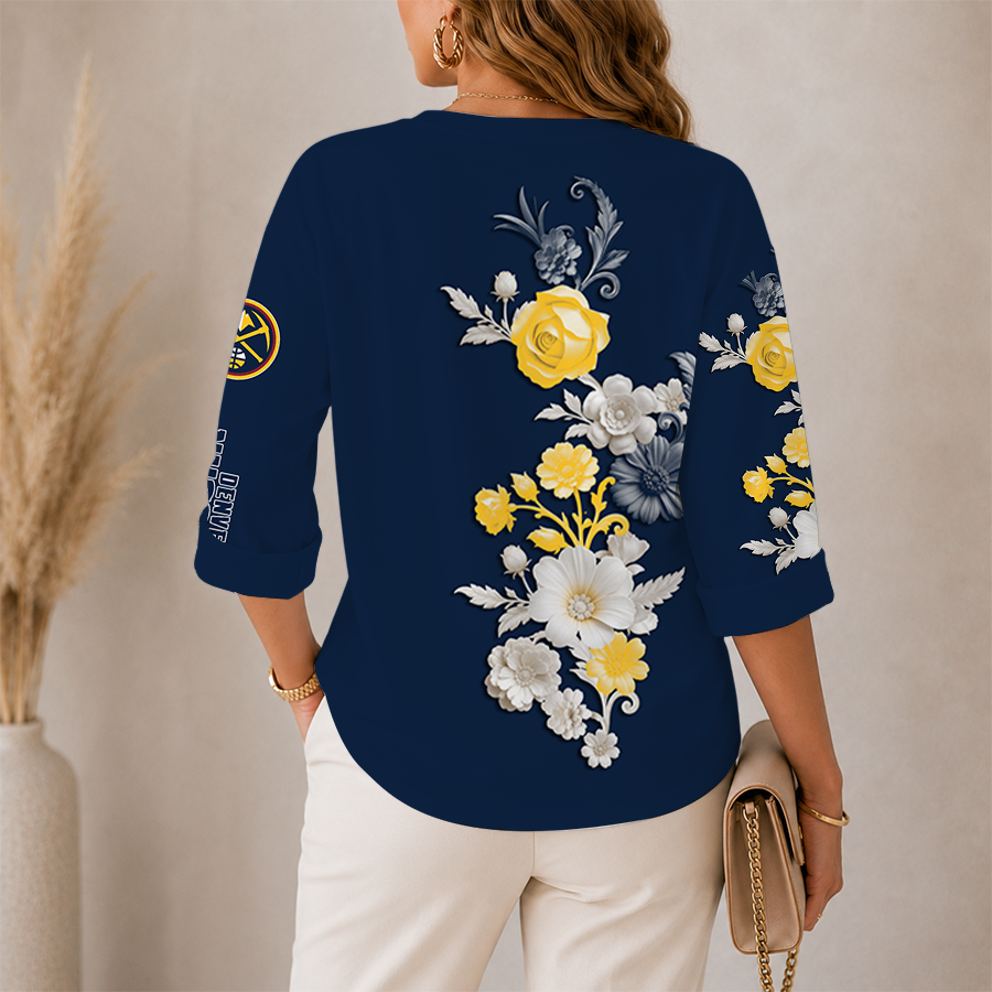 [HOT DEAL] NEW CUSTOMIZED NBA08 DNU DENVER NUGGETS WOMEN'S V-NECK LONG SLEEVE SHIRT