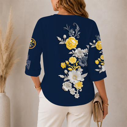 [HOT DEAL] NEW CUSTOMIZED NBA08 DNU DENVER NUGGETS WOMEN'S V-NECK LONG SLEEVE SHIRT