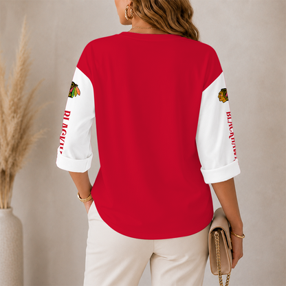 [SUPER SALE] NEW CUSTOMIZED NHL08 CBH CHICAGO BLACKHAWKS WOMEN'S HEART V-NECK LONG SLEEVE SHIRT