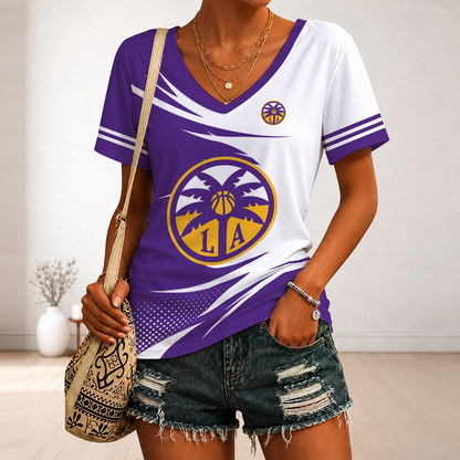 [FAN FAVORITE] NEW CUSTOMIZED WNBA08 LAS LOS ANGELES SPARKS V-NECK FEMALE SHIRT