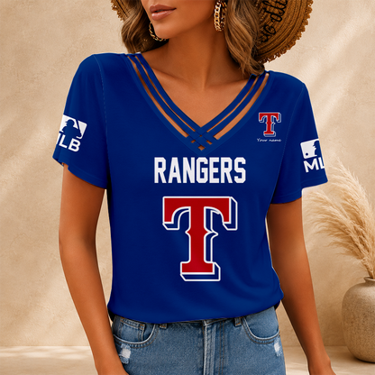 [FLASH SALE] NEW CUSTOMIZED MLB08 TRS TEXAS RANGERS V-NECK SHIRT
