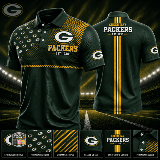 VIRAL EDITION - NEW CUSTOMIZED NFL08 GBP GREEN BAY PACKERS POLO SHIRT, ZIP POLO SHIRT & T-SHIRTS