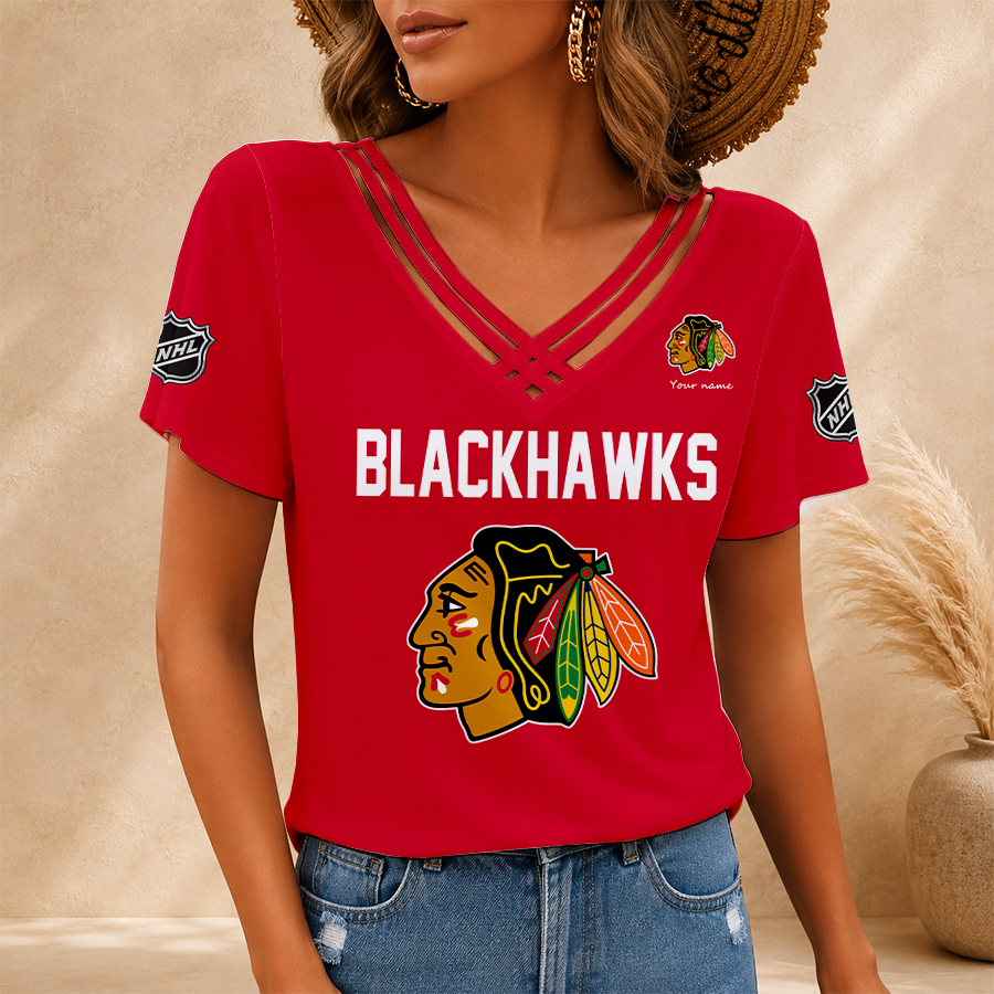 [SUPER SALE] NEW CUSTOMIZED NHL08 CBH CHICAGO BLACKHAWKS V-NECK SHIRT