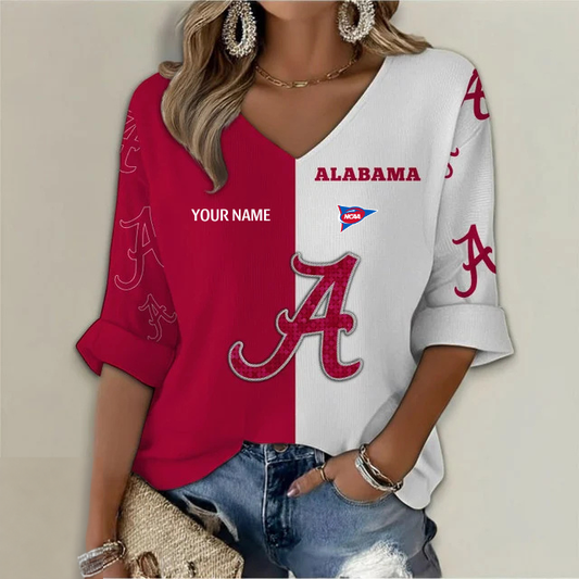 ELITE EDITION - NEW CUSTOMIZED NCAA FBS08 ABC ALABAMA CRIMSON TIDE WOMEN'S HEART V-NECK LONG SLEEVE SHIRT