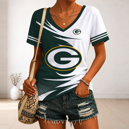 [SPECIAL OFFER] NEW CUSTOMIZED NFL08 GBP GREEN BAY PACKERS V-NECK FEMALE SHIRT