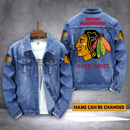ELITE EDITION - NEW CUSTOMIZED NHL08 CBH CHICAGO BLACKHAWKS DENIM JACKET