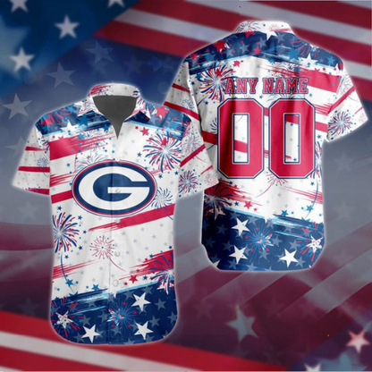 VIRAL EDITION - NEW CUSTOMIZED NFL08 GBP GREEN BAY PACKERS PATRIOTIC USA HAWAIIAN SHIRT
