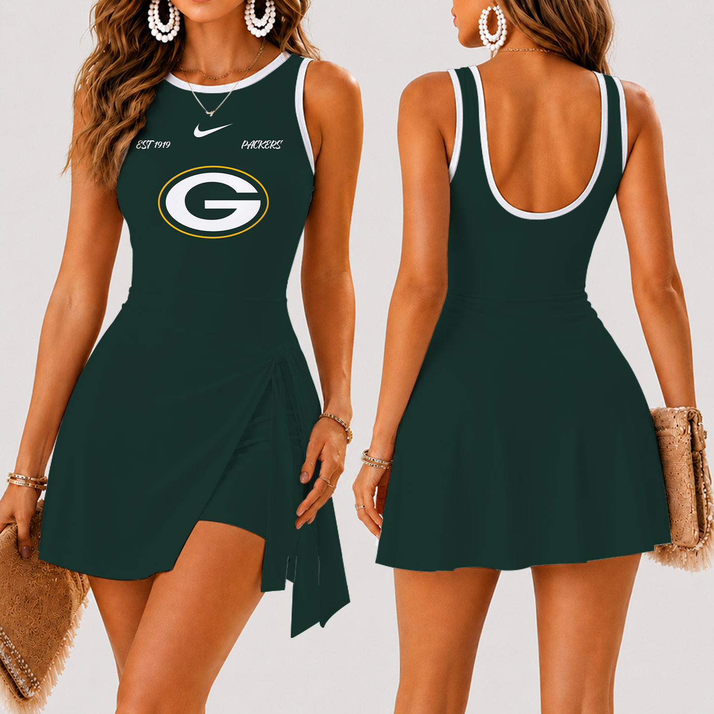 [SPECIAL OFFER] NEW CUSTOMIZED NFL08 GBP GREEN BAY PACKERS WOMEN'S SUMMER SKORT DRESS