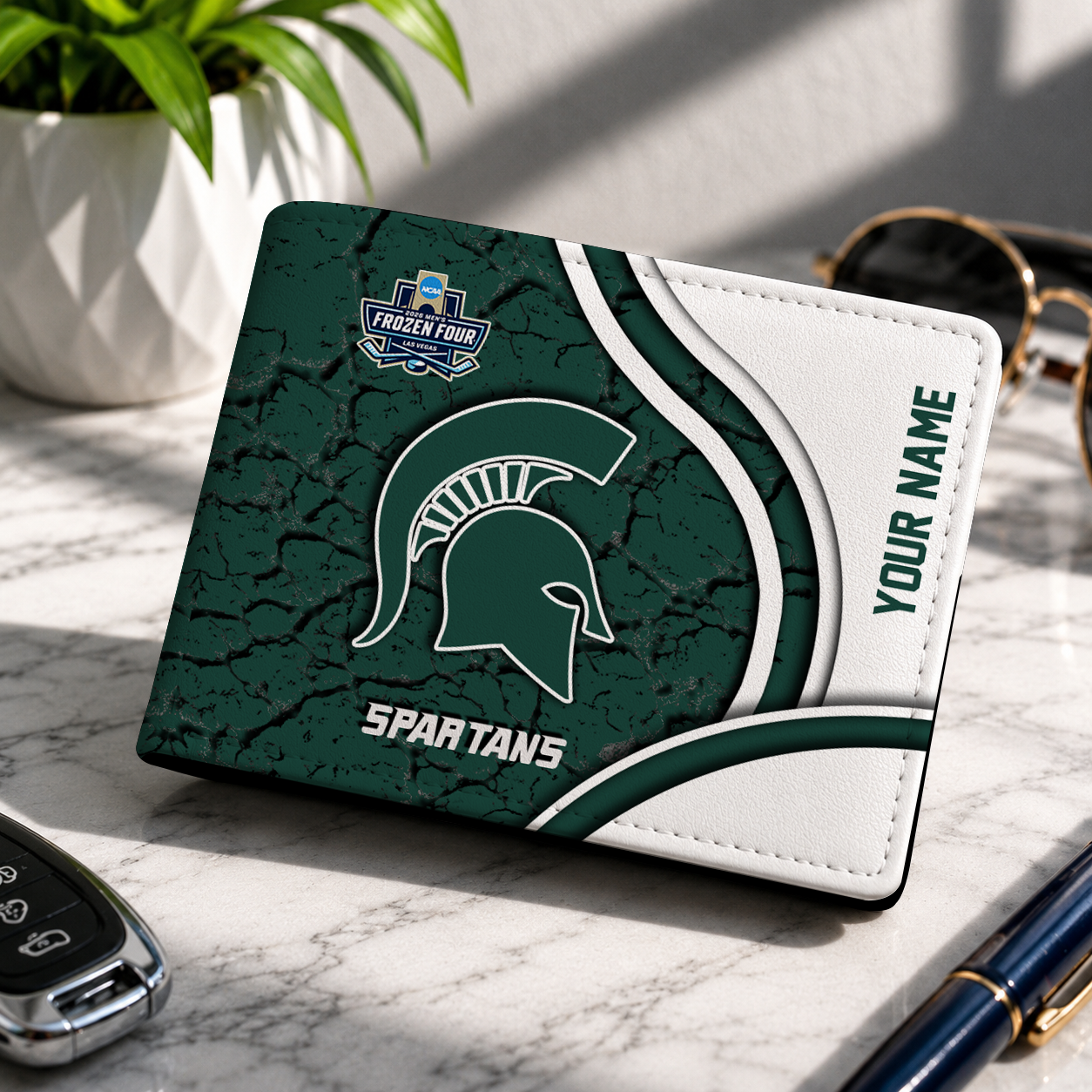 FINAL CLEARANCE - NEW CUSTOMIZED NCAA MFF08 MSS MICHIGAN STATE SPARTANS LEATHER WALLET