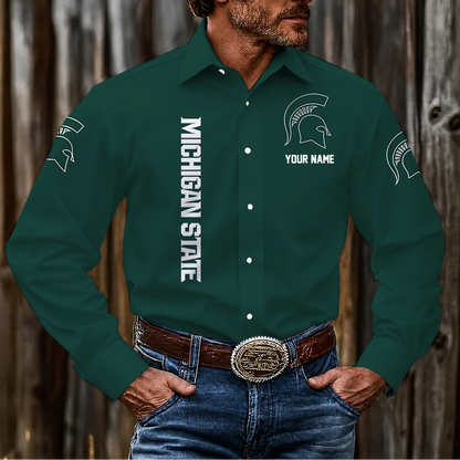 LIMITED EDITION - NEW CUSTOMIZED NCAA MFF08 MSS MICHIGAN STATE SPARTANS MEN'S LONG SLEEVE BUTTON-UP SHIRT
