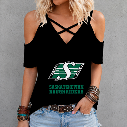 [FAN EXCLUSIVE] NEW CUSTOMIZED CFL08 SSK SASKATCHEWAN ROUGHRIDERS STRAPPY CRISS CROSS V-NECK TOP
