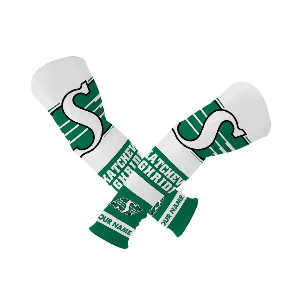 [FAN EXCLUSIVE] NEW CUSTOMIZED CFL08 SSK SASKATCHEWAN ROUGHRIDERS SUN ARM SLEEVES